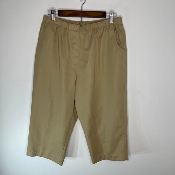 Kim Rogers khaki cropped capri gauchos pants women's petite 14 light weight - Picture 8 of 14
